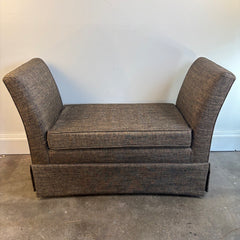 Upholstered Bench with Skirt and High Arms Brown Tweed Fabric, Sku 034041