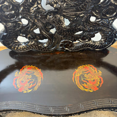 Vintage Japanese Carved Wood, Lacquer Finish Settee, Hand Painted Dragon Motif, Meiji Period, Sku: 033518