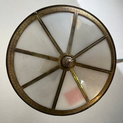 Art Deco Chandelier Antique Brass, Milk Glass with Cobalt and Emerald Enamel Triangles, Sku 033315