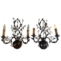 Pair of Vintage Crystal Bud Sconces, Sku 033736