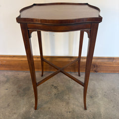Pair of Vintage English Wood Tea Tables Scalloped Top, X Base, Tall Slender Legs, Sku: 033650