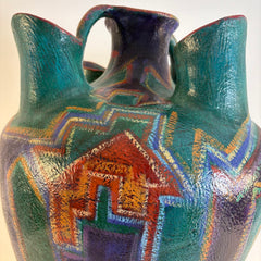 Santa Fe Pottery by Artist Elizabeth McKnitt, Floor Vase with Handle and 5 Openings Sku 033831