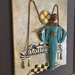 Erte's "Pillow Swing" Cold Painted Bronze Wall Sculpture, Framed, Sku: 033751