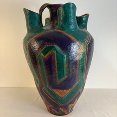Santa Fe Pottery by Artist Elizabeth McKnitt, Floor Vase with Handle and 5 Openings Sku 033831