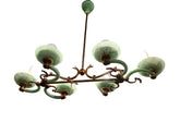 Vintage Chandelier, Italian Murano Glass and Vintage Brass Frame  Six Light, Green Glass, Sku 033039