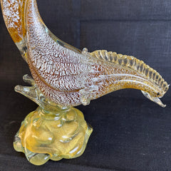 Art Glass Bowing Bird Attributed to Murano Created in Clear, Gold and Silver Speckles, Sku 033870
