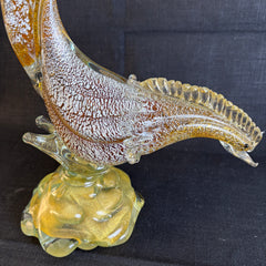 Pair of Art Glass Birds, Possibly Murano, Clear, White and Gold Speckles, 033871