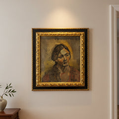 1930's Original Oil Painting of a Woman signed Frank, Framed, Sku 033794