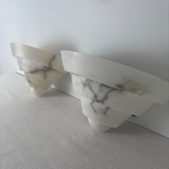 Alabaster Art Deco Style Sconce Light in White with Dark Streaks, Sku: 033074