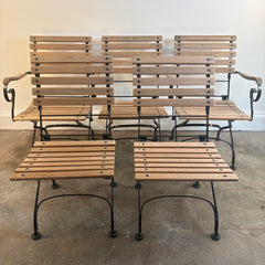 Janus et Cie Set of 5 Garden Chairs, 2 Arm and 3 Side Chairs, Wood and Steel, Foldable, Sku 033944