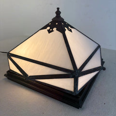 "Fez" by Steven Handelman Studios Moorish Style Flush Mount Light Fixture Milk Glass and Bronze Metal Finish Retails at $745, Sku 034095