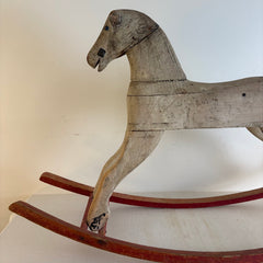 Antique Rocking Horse w/ Leather Ears & Glass Eyes, Sku 033895