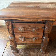 Oversized Log Cabin Style Rustic Carved Wood Desk, Sku 033852