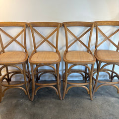 Set of 6 Total Chairs, 4 Bent Wood Cross Back Counter Stools & 2 Round Top Stools, Sku 033850