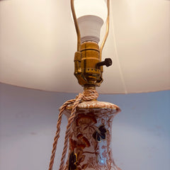 Vintage Japanese Satsuma Table Lamp w/ Silk Shade, Sku 034049