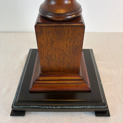 Turned Wood Column Lamp w/ Raw Silk Square Shade, Sku 033838