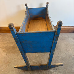 Primitive Wood Baby Cradle with Time Worn Blue Paint, Sku 033672