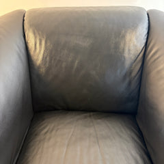Ekornes Black Leather Arm Chair with Teak Wood Trim and Attached Seat Cushions, Sku 034107