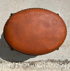 Ornate Oval Leather Top Foot Stool, Iron Base