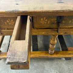 Wood Inlay & Metal Hardware Table, Chefs Table, Secret Compartment, Sku 033369
