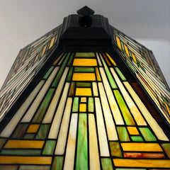 Quoizel Lighting Square Mission Style Table Lamp with Metal Base and Stained Glass Shade, Sku 033840