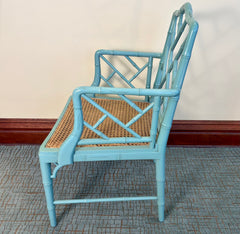 Faux Bamboo Arm Chair, Cane Seat, Aqua Green, Chippendale Style, Sku 034069