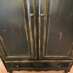 Woodland Furniture, Armoire Wooden Cabinet, Lower Drawer, 3 Interior Drawers, Rustic Finish, Maple Leaf Accent, sku: 033510