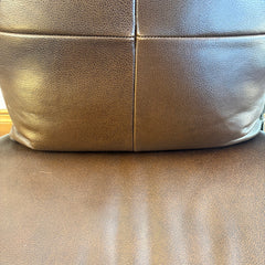 Palecek Arm Chairs Rattan and Woven Natural Material Loose Cushions in Supple Brown Leather, Sku 033804