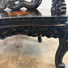 Vintage Japanese Carved Wood, Lacquer Finish Settee, Hand Painted Dragon Motif, Meiji Period, Sku: 033518
