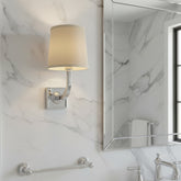 Nickel and Mirror Wall Sconce with Linen Shade, Sku: 033535