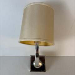 Nickel and Mirror Wall Sconce with Linen Shade, Sku 033535
