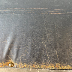 Leather Ottoman, Cushion Style, Black with Nail Head Detail, Sku 033361