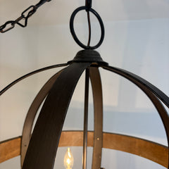 Pendant Light, 6 Candle Lights, Rustic Wood and Metal Globe, Sku 033761