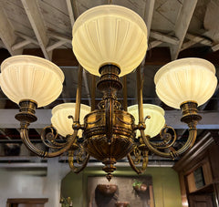 Kichler Brass Chandelier with Five Opaque Globes, Ornate, sku: 032584
