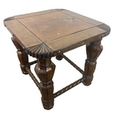 Side Table, Leather Top, Patina Nail Head Detail, Barley Twist Stretcher Base, Sku: 033432
