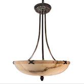 Alabaster Bowl Chandelier, Patina Finish and Acorn Finial, Sku: 033505