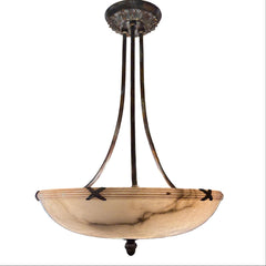 Alabaster Bowl Chandelier, Patina Finish and Acorn Finial, Sku: 033505