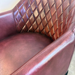 Pair Rare Finds Small Leather Quilted Armchairs, Sku 033677