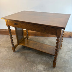 Stickley Bros. Co. Quarter Sawn Oak Antique Barley Twist & Cane Library Table/ Writing Desk, Sku 033771