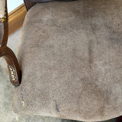 Sanded Leather Chair with Cheetah Spot Upholstery Cabriole Leg Style, Damage on Seat, Sku 033355. Another Undamaged Chair Available, Sku 033354