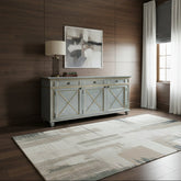 Credenza, Three Lower Cabinets, 3 Top Drawers Finish inSoft Silver, Pale Gold Trim, Sku: 033622