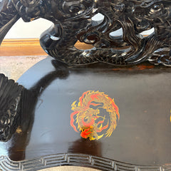 Vintage Japanese Carved Wood, Lacquer Finish Settee, Hand Painted Dragon Motif, Meiji Period, Sku: 033518