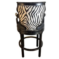 Set of Three Ferguson Copeland Swivel Barstools, Black Leather Cushions, Printed Zebra Cowhide on Back, Sku 033700