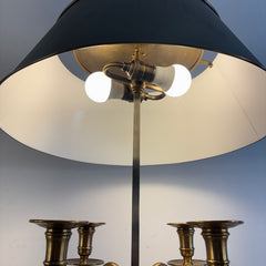 Chapman For Visual Comfort Double Socket Bouillotte Lamp 4 Candle Arm Detail and Green Metal Shade, Sku 034124