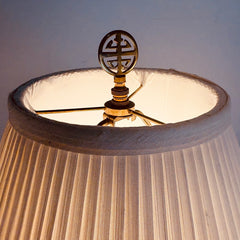 Vintage Japanese Satsuma Table Lamp w/ Silk Shade, Sku 034049