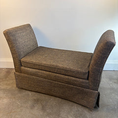 Upholstered Bench with Skirt and High Arms Brown Tweed Fabric, Sku 034041