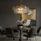 Pebble Glass Disk Chandelier on Gold Structure, Sku 033996
