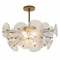 Pebble Glass Disk Chandelier on Gold Structure, Sku 033996