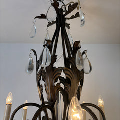 Arte De Mexico 12 Light Chandelier with Gunmetal Finish, Teardrop Crystals and Acanthus Leaf Details, Sku 033632