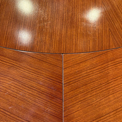 Excelsior Designs Italian Dining Set Consisting of Round Table with 4 Radiant Leaves and 8 Side Chairs. All Constructed in Hard Wood. Chair Upholstery is a Soft Black Textured Fabric. Sku 034039
